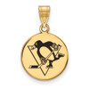 Sterling Silver Gold-plated NHL LogoArt Pittsburgh Penguins Medium Enameled Disc Pendant