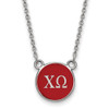 Sterling Silver Rhodium-plated LogoArt Chi Omega Sorority Greek Letters Small Color Enamel Pendant 18 inch Necklace SS029CHO-18