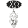 Sterling Silver LogoArt Chi Omega Sorority Greek Letters Enameled Oval with Owl Dangle Bead