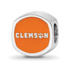 Sterling Silver Rhodium-plated LogoArt Clemson University Tiger Paw Enameled Bead