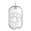 Sterling Silver Rhodium-plated LogoArt Clemson University Tiger Paw Small Dog Tag Pendant