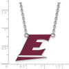 Sterling Silver Rhodium-plated LogoArt Eastern Kentucky University Letter E Large Enameled Pendant 18 inch Necklace