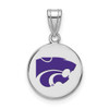 Sterling Silver Rhodium-plated LogoArt Kansas State University Wildcat Medium Enameled Disc Pendant