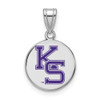 Sterling Silver Rhodium-plated LogoArt Kansas State University K-S Medium Enameled Disc Pendant