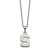 Stainless Steel LogoArt Michigan State University Letter S Pendant 18 inch Necklace with 2 inch Extender