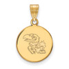 Sterling Silver Gold-plated LogoArt University of Kansas Jayhawk Medium Disc Pendant