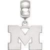 Sterling Silver Rhodium-plated LogoArt University of Michigan Letter M Small Dangle Bead Charm