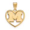 Sterling Silver Gold-plated LogoArt University of Michigan Letter M Heart Pendant