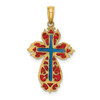 14k Yellow Gold with Blue and Red Stained Glass Cross Pendant