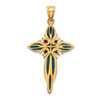 14k Yellow Gold Blue and Red Stained Glass Cross Pendant