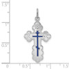 Rhodium-Plated 925 Sterling Silver Eastern Orthodox Blue Enamel Cross Pendant