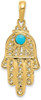 14k Yellow Gold Simulated Turquoise Filigree Chamseh Pendant