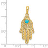 14k Yellow Gold Simulated Turquoise Filigree Chamseh Pendant