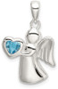 925 Sterling Silver Angel with Blue Cubic Zirconia Heart Pendant