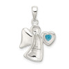 925 Sterling Silver Angel with Blue Cubic Zirconia Heart Pendant