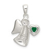 925 Sterling Silver Angel with Dark Green Cubic Zirconia Heart Pendant