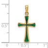 14k Yellow Gold Green Stained Glass Tapered Cross Pendant