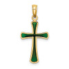 14k Yellow Gold Green Stained Glass Tapered Cross Pendant