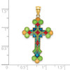 14k Yellow Gold Multi Color Stained Glass Cross Pendant