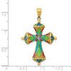 14k Yellow Gold Multi Color Enamel Cross Pendant