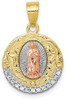 10k Yellow and Rose Gold with Rhodium-Plating CZ Lady of Guadalupe Round Pendant