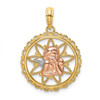 14k Yellow and Rose Gold with Rhodium Angel Resting On Elbow In Disk Pendant