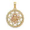 14k Yellow and Rose Gold with Rhodium Angel Resting On Elbow In Disk Pendant