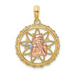 14k Yellow and Rose Gold with Rhodium Angel Resting On Elbow In Disk Pendant