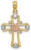 14k Yellow and Rose Gold with Rhodium Cross with Flower and Heart Pendant
