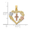 14k Yellow & Rose Gold with Rhodium Heart with Dangle Cross & Flowers Pendant