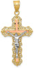 14k Yellow, White and Rose Gold Diamond-Cut Crucifix Pendant D3645