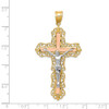 14k Yellow, White and Rose Gold Diamond-Cut Crucifix Pendant D3647