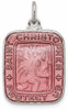 925 Sterling Silver Pink Enamel Square St. Christopher Medal Pendant