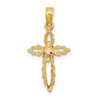 14k Yellow and Rose Gold Cut-Out Cross with Flower Pendant