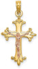 14k Yellow and Rose Gold Fleur de Lis Crucifix Pendant