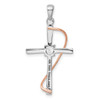 Rhodium-Plated 925 Sterling Silver Pink Polished Cubic Zirconia Cross Pendant