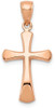 14k Rose Gold Polished Beveled Cross with Round Tips Pendant K8523R