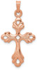 14k Rose Gold Polished Fleur De Lis Cross Pendant