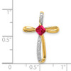 14k Yellow Gold And Rhodium Lab Created Ruby And Diamond Cross Pendant