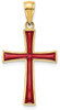 14k Yellow Gold Red Stained Glass Cross Pendant