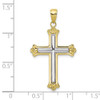 10k Yellow and White Gold Cross in Budded Yellow Cross Frame Pendant