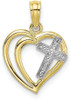 10k Yellow Gold With Rhodium-Plating-Plated Cross In Heart Pendant