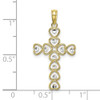 10k Yellow Gold With Rhodium-Plating Hearts/Cross Pendant