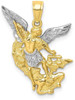 10k Yellow Gold With Rhodium-Plating Diamond-Cut Saint Michael Pendant