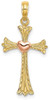 14k Two-tone Gold Textured Cross with Heart Pendant