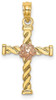 14k Two-tone Gold Twisted Cross with Flower Pendant