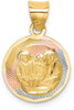 14k Yellow Gold & Rhodium Polished & Diamond-Cut Baptism Circle Pendant K5674