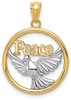 14k Yellow Gold Rhodium Plated Polished Peace Dove Pendant