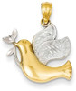 14k Yellow Gold And Rhodium Peace Dove Pendant