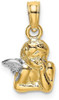 14k Yellow Gold and Rhodium Angel Resting On Elbow with Wing Pendant